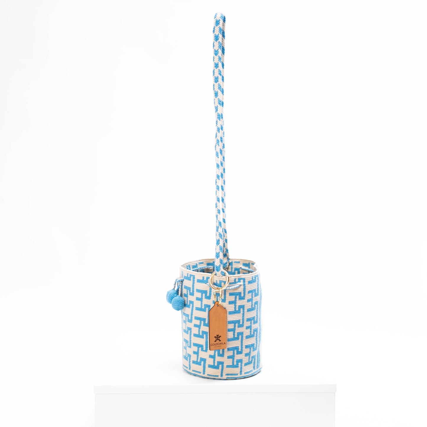 Handwoven 'Beatricita' Small Bag - White and Blue Mochila