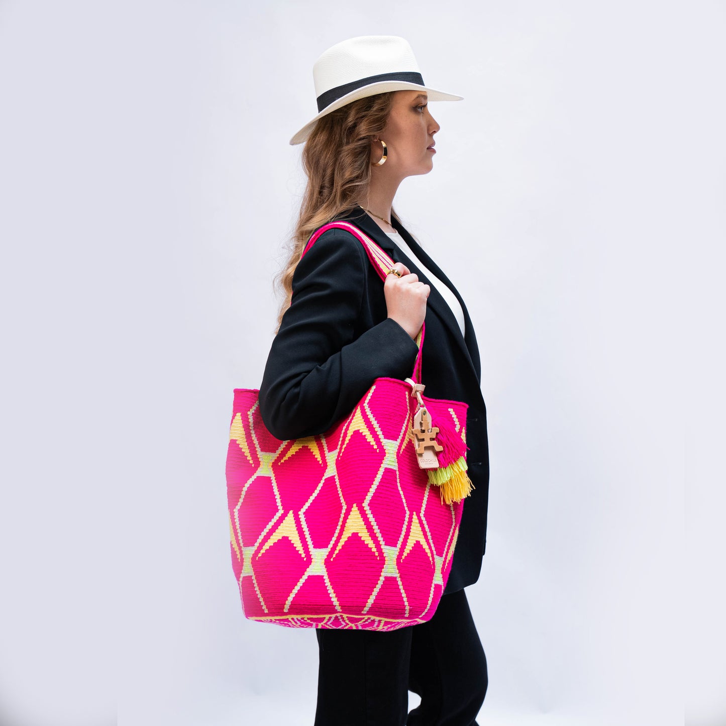 Handwoven Rafaela Large Bag - Pink Mochila