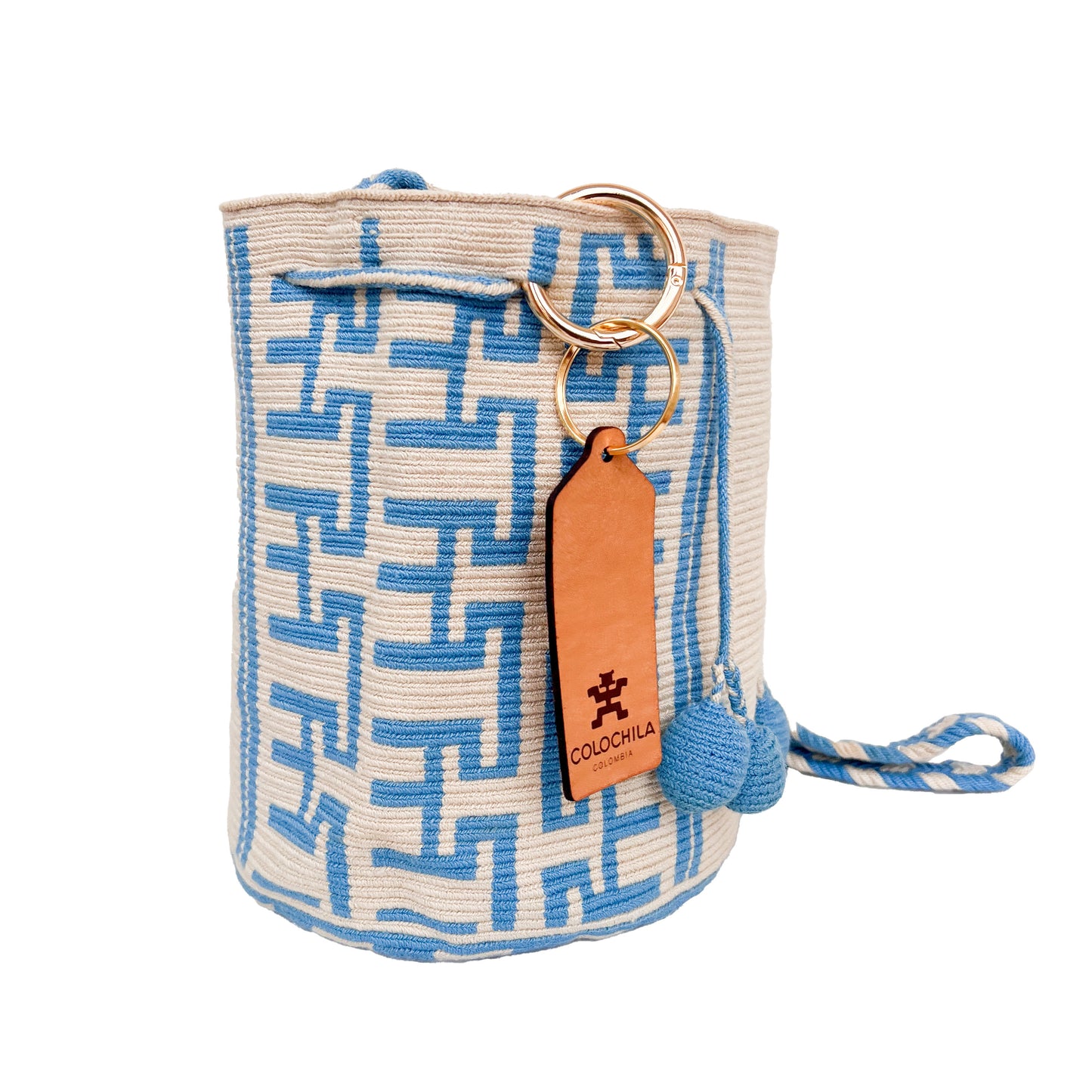 Handwoven 'Beatricita' Small Bag - White and Blue Mochila