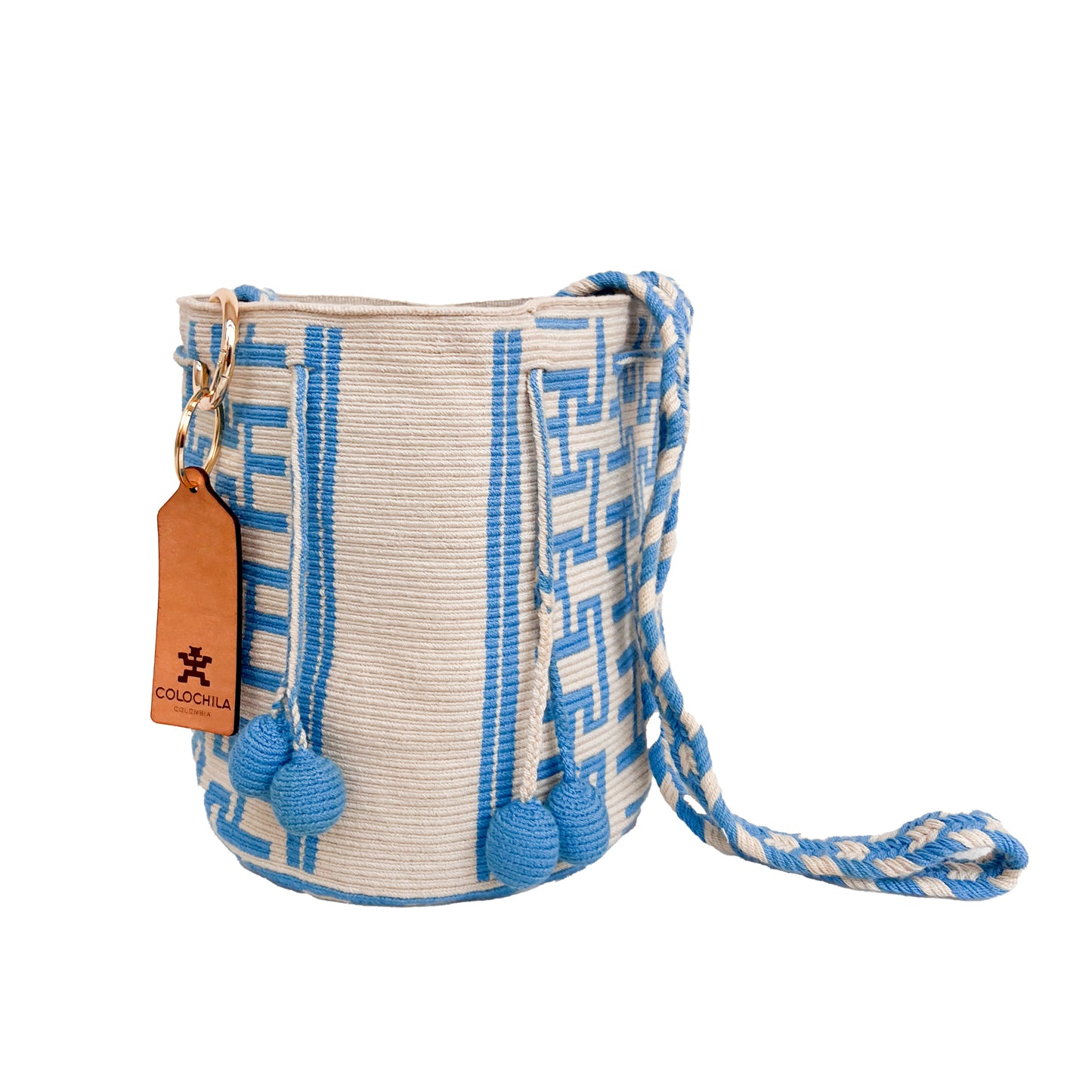 Handwoven 'Beatricita' Small Bag - White and Blue Mochila