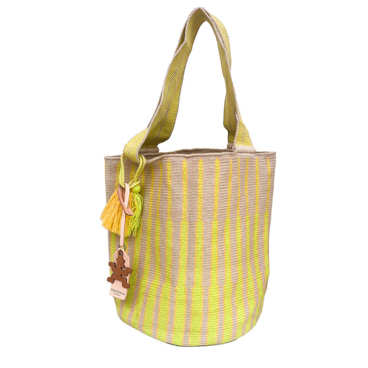 Handwoven 'Gloria' Large Bag - Green and Yellow Mochila