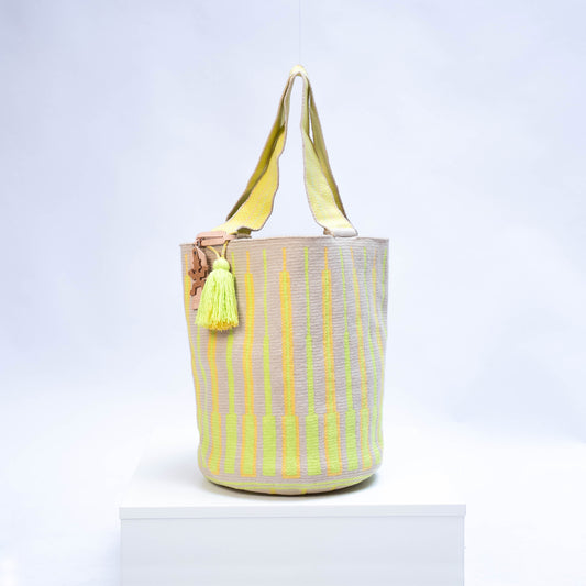 Handwoven 'Gloria' Large Bag - Green and Yellow Mochila