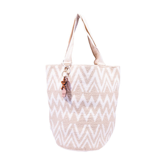 Handwoven 'Sabina' Large Bag - White and Beige Mochila