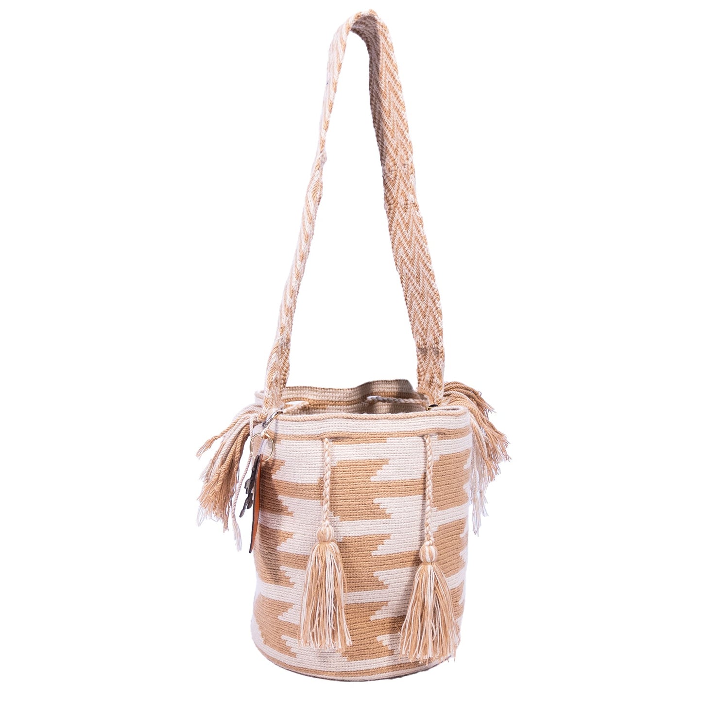 Handwoven 'Soledad' Medium Bag - White and Beige Mochila