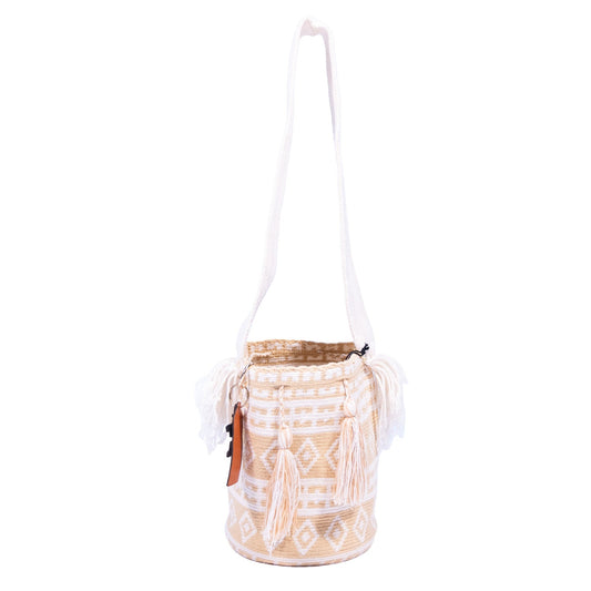 Handwoven 'Sonia' Medium Bag - White and Beige Mochila